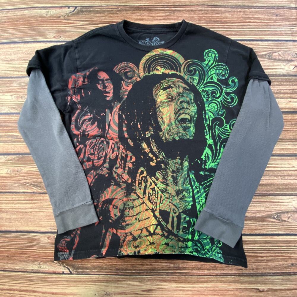 Bob Marley People Get Ready Psychedelic Black Layered Rock T-Shirt Small